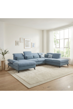 Sedacia súprava Carolina v tvare písmena U s možnosťou funkcií, modrá